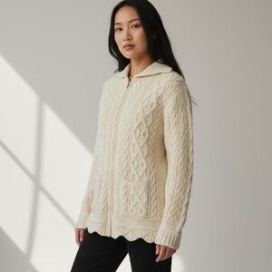 INIS CRAFTS Women's Cream Cable Knit Cardigan Sweater ~ Ireland     size Small